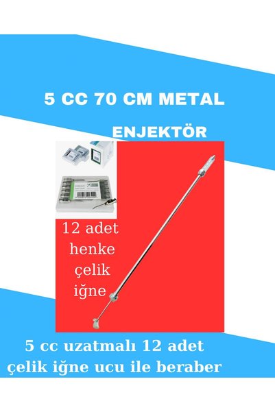 GÖKTULPAR 5 cc Uzatmalı Enjektör 70cm Metal Gövde 12li iğne Seti Henke 14G