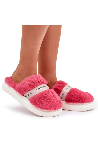 BOTO Papuci de casă cu blană și curea decorativă, roz, Savalithea, 38/39