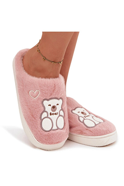 BOTO Papuci de casă cu blană și ursuleț roz Noralie 36/37