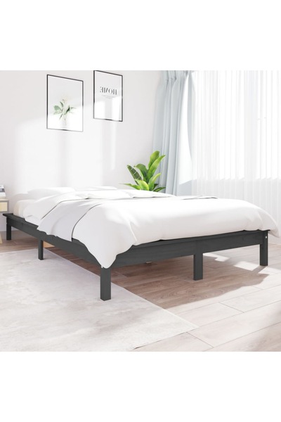 Concept Cadru de pat, gri, 200x200 cm, lemn masiv de pin