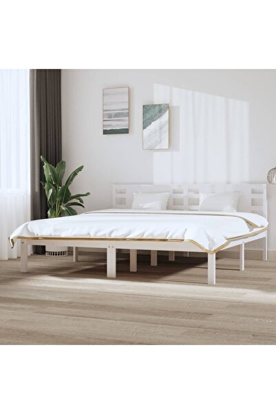 Concept Cadru de pat, alb, 200x200 cm, lemn masiv de pin