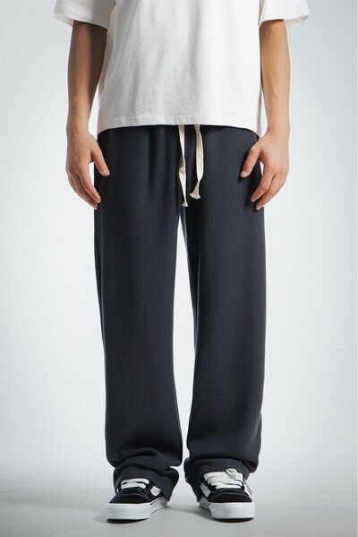 Twobucks Anthracite Waffle Fabric Baggy Men's Sweatpants