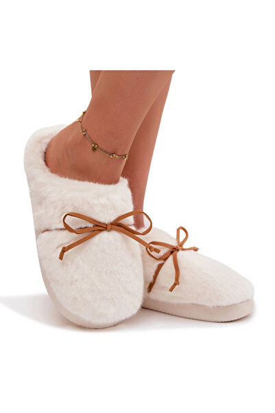 BOTO Papuci de casă cu blană și fundă ecru Minella 36/37