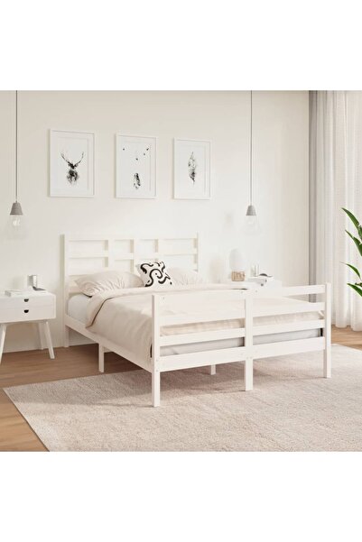 Concept Μικρό σκελετό Διπλό κρεβατιού 4FT, λευκό, 120x190 cm, μασίφ ξύλο