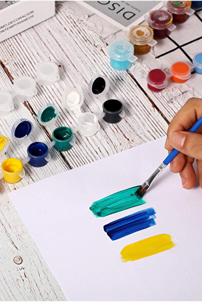 kutuTR 6 Renk Akrilik Boya Seti ve Fırça Hobi Boyası Ahşap Taş Seramik Tuval ...