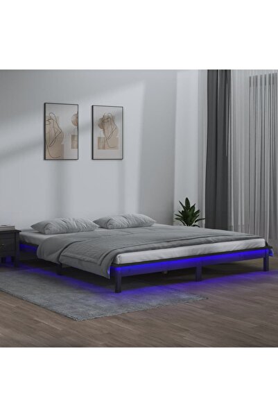 Concept Cadru de pat cu LED, gri, 200x200 cm, lemn masiv