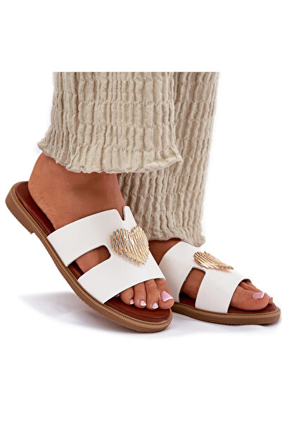 Evento Sandale plate pentru femei cu decorațiuni aurii albe Karinma 36