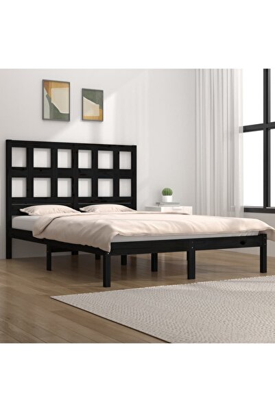 Concept Σκελετός κρεβατιού, μαύρο, 200x200 cm, μασίφ ξύλο πεύκου
