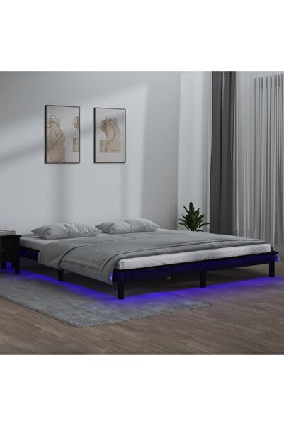 Concept Cadru de pat cu LED, negru, 140x190 cm, lemn masiv