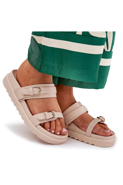 BOTO Sandale cu platformă pentru femei cu catarame aurii, bej, Wernone, 37