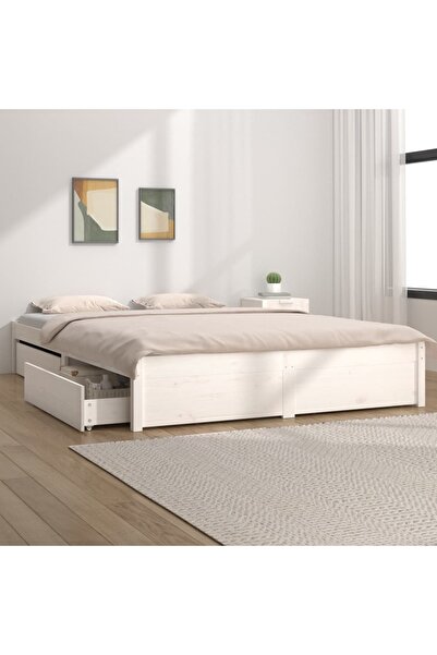 Concept Cadru de pat cu sertare 5FT King Size, alb, 150x200 cm