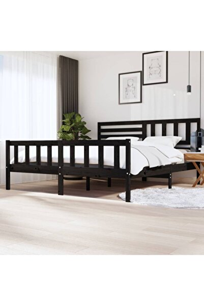 Concept Σκελετός κρεβατιού, μαύρο, 200x200 εκ., μασίφ ξύλο