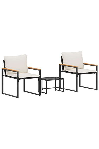 vidaxl Seturi de mobilier cu pernă 3 pcs Negru și Alb crem Ratan
