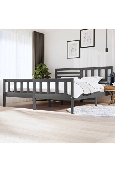 Concept Σκελετός κρεβατιού, γκρι, 200x200 εκ., μασίφ ξύλο