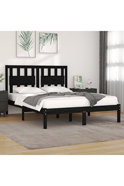 Concept Σκελετός κρεβατιού, μαύρο, 140x190 cm, μασίφ ξύλο πεύκου
