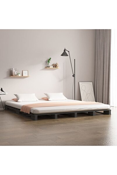 Concept Σκελετός κρεβατιού, γκρι, 140x190 εκ., μασίφ ξύλο πεύκου