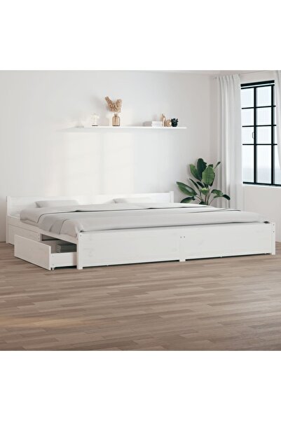 Concept Σκελετός κρεβατιού Super King 6FT με συρτάρια, λευκό, 180x200 εκ.