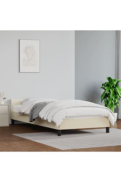 Concept Σκελετός κρεβατιού με κεφαλάρι, κρεμ, 90x190 cm, οικολογικό Δερμάτινο