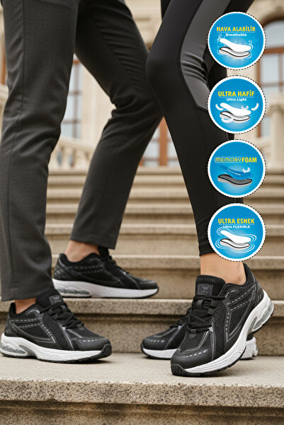 WALKWAY 1505 Ruth Memory Sole Pantofi sport unisex, ușori, flexibili, alb-negru