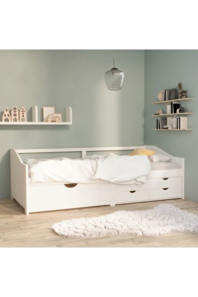 Concept Κρεβάτι ημέρας, 3 θέσεις, με συρτάρια, λευκό, 90x200 cm, μασίφ ξύλο π...