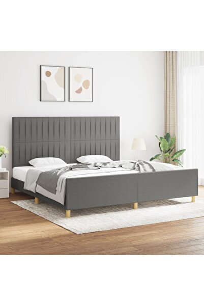 Concept Cadru de pat cu tăblie, gri închis, 200x200 cm, textil