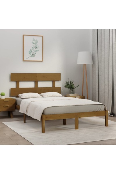 Concept Σκελετός κρεβατιού, μελί καφέ, 200x200 εκ., μασίφ ξύλο