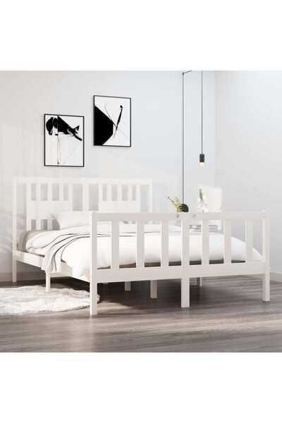 Concept Σκελετός κρεβατιού, λευκό, 140x190 cm, μασίφ ξύλο