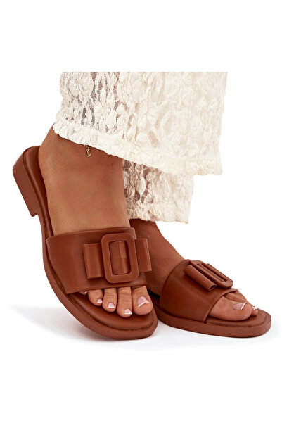 BOTO Sandale plate pentru femei cu cataramă Camel Melivra 37