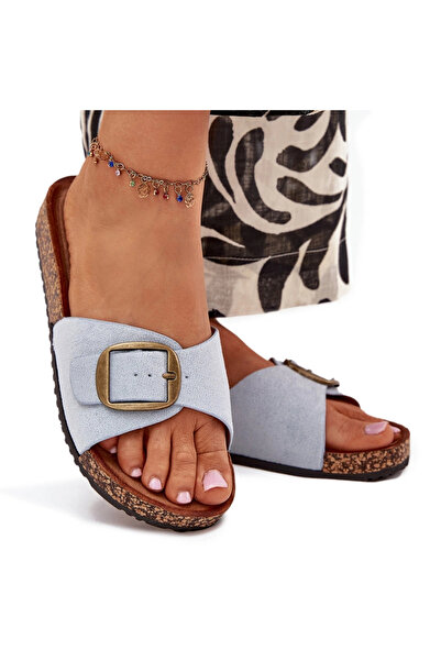 BOTO Papuci de damă cu cataramă pe platformă din plută, albaștri, Zavira 41