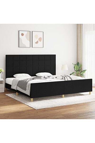 Concept Σκελετός κρεβατιού με κεφαλάρι, μαύρο, 200x200 cm, ύφασμα