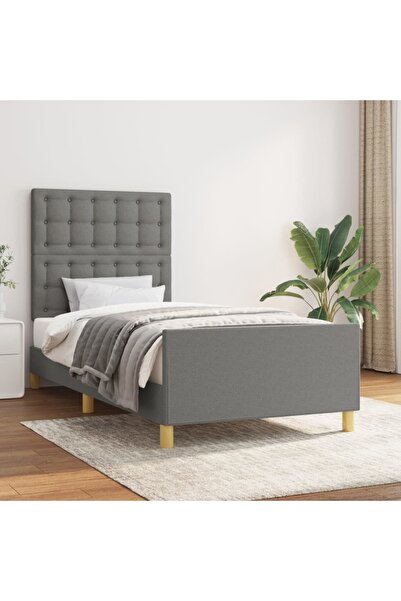 Concept Cadru de pat cu tăblie, gri închis, 90x200 cm, textil