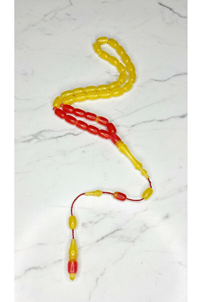 EnazStore Yellow Red Double Color Crafted Crimped Amber Prayer Beads