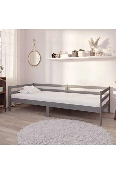 Concept Κρεβάτι ημέρας με στρώμα, γκρι, 90x200 cm, μασίφ ξύλο πεύκου