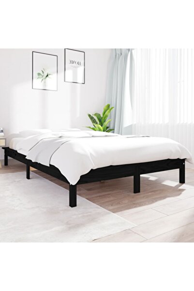 Concept Cadru de pat, negru, 140x190 cm, lemn masiv de pin