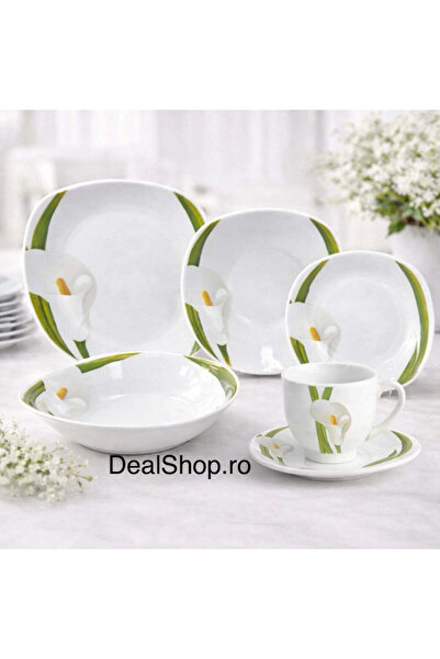dealshopromania Set de veselă din porțelan pentru 6 persoane, format din 31 de piese, inclusiv farfurii și cești de cafea de 180 ml, model Cală