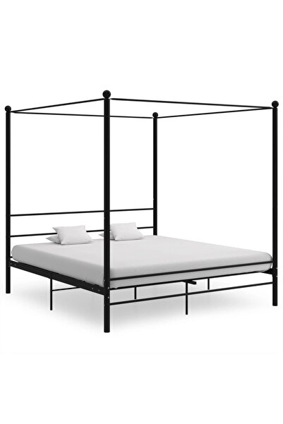 Concept Σκελετός κρεβατιού με ουρανό, μαύρο, 200x200 cm, μεταλλικός