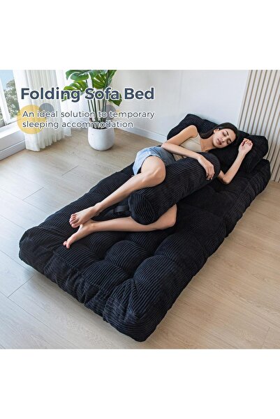 Sumkyle أريكة سرير قابلة للطي: كرسي قابل للتحويل إلى سرير مع وسادة ومرتبة قاب...