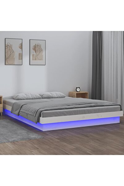 Concept Σκελετός κρεβατιού με LED, λευκό, 140x190 cm, μασίφ ξύλο
