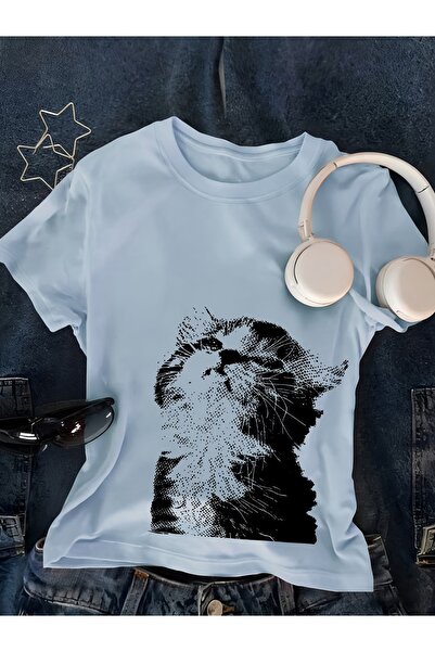 Toum Κοντή μπλούζα με ζώνη, ρετρό, χαριτωμένη, με σχέδιο γάτας