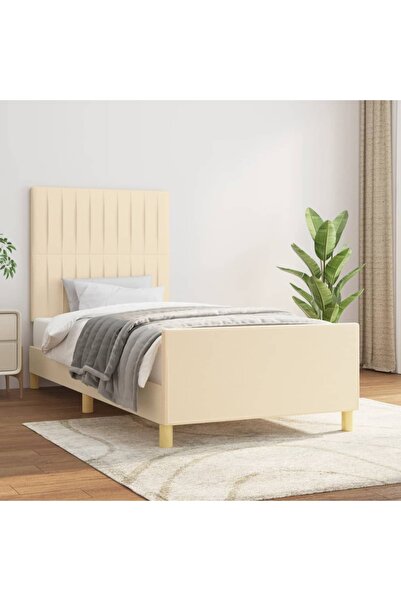 Concept Cadru de pat cu tăblie, crem, 90x200 cm, textil