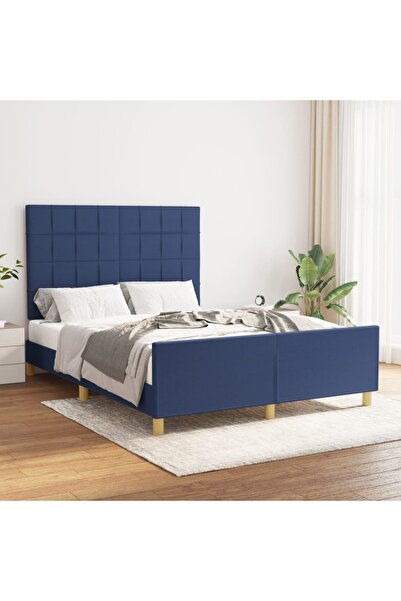 Concept Cadru de pat cu tăblie, albastru, 140x190 cm, textil