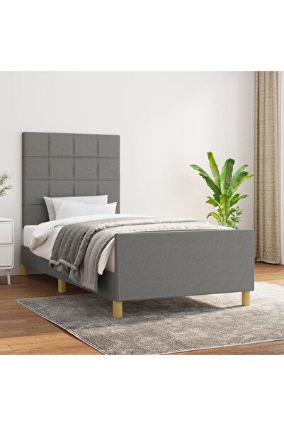 Concept Cadru de pat cu tăblie, gri închis, 90x190 cm, textil