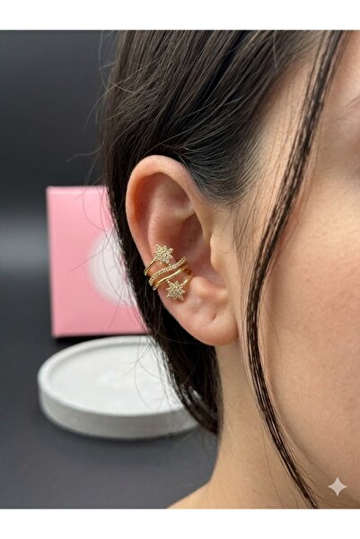 Alsem Gümüş Kaplama Kutup Yıldızı Earcuff Küpe , Gold Sirius Sıkıştırmalı Küpe