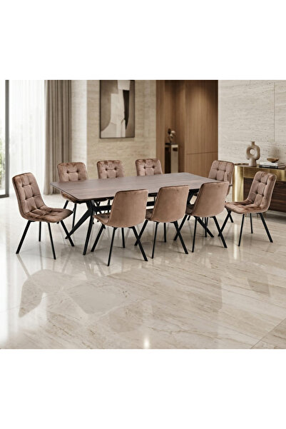 TrentonGCC طقم طاولة طعام خشبية عصرية مع 8 كراسي