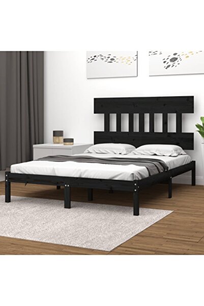 Concept Cadru de pat, negru, 140x190 cm, lemn masiv