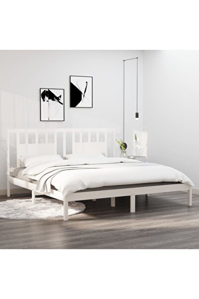 Concept Σκελετός κρεβατιού, λευκό, 200x200 εκ., μασίφ ξύλο πεύκου