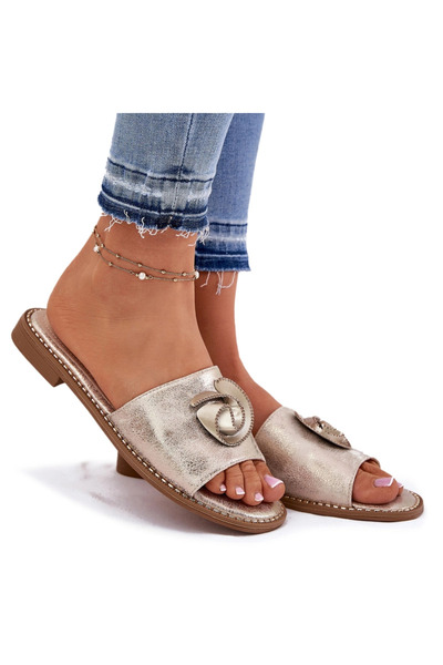 S.BARSKI Sandale de damă cu toc plat și detalii decorative KV51-007 auriu 41