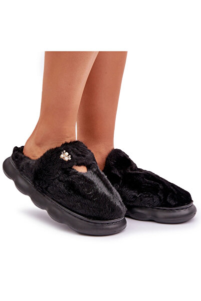 BOTO Furry Slippers With A Small Brooch Black Primaria 38/39