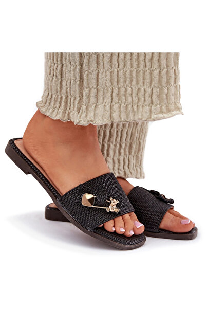 BOTO Sandale damă cu toc plat și fundă, negre, Sallariela 37