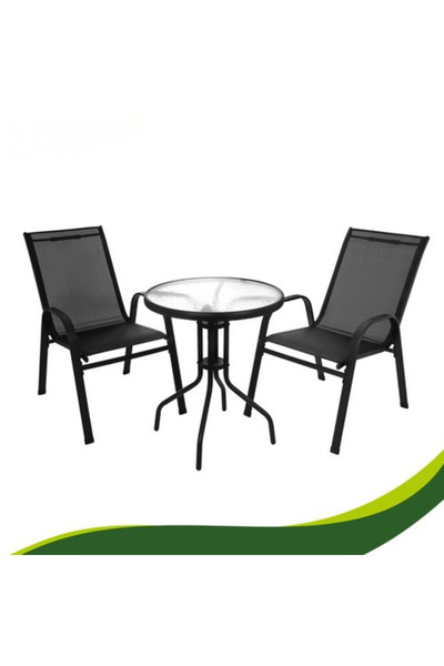 varioshop Set mobilier de balcon, masă și 2 scaune, culoare neagră, ideal pen...